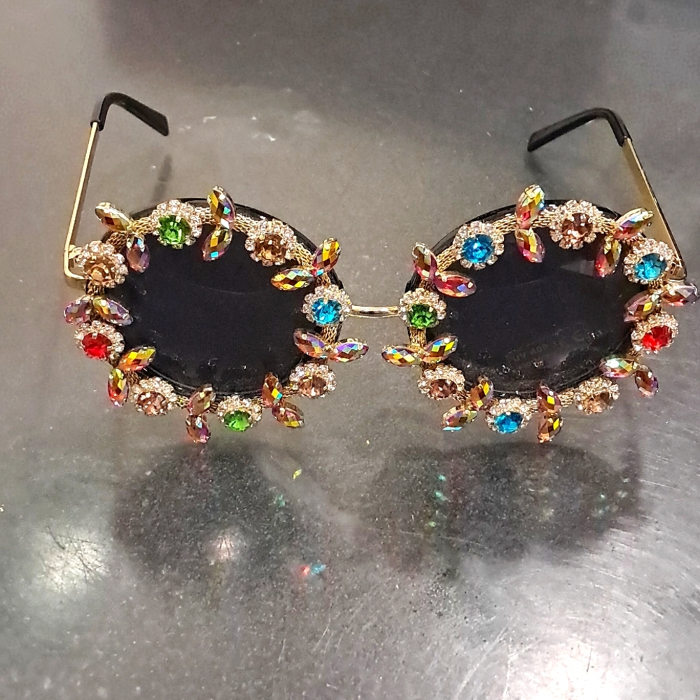 Eclectic Round Rhinestone Multi-Color "Fun in the Sun" Sunglasses